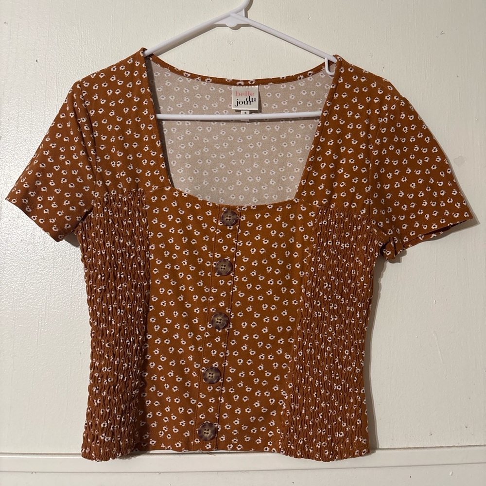 Belle Du Jour Brown Floral Button-Down Blouse